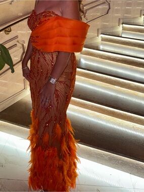Elegant Orange Strapless Wedding Dress